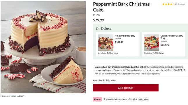 Harry & David peppermint bark cake