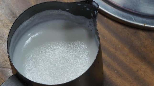 Steamed milk in carafe