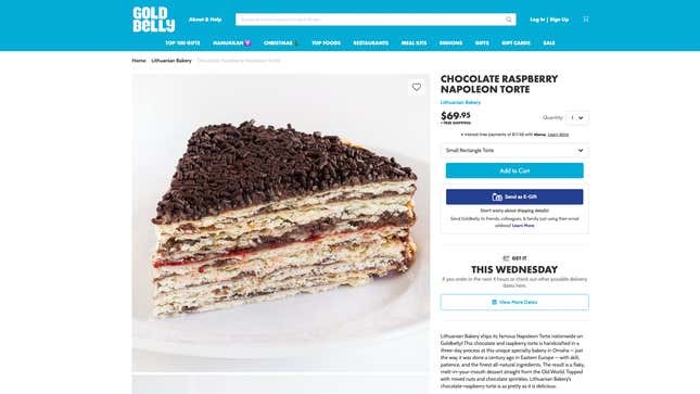 Lithuanian Bakery's chocolate raspberry Napoleon Torte on Goldbelly