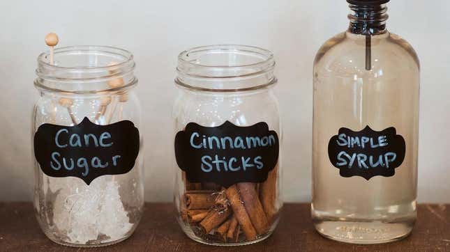 Simple syrup in glass jar at coffee shop