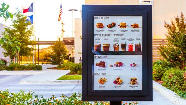 Starbucks drive-thru menu