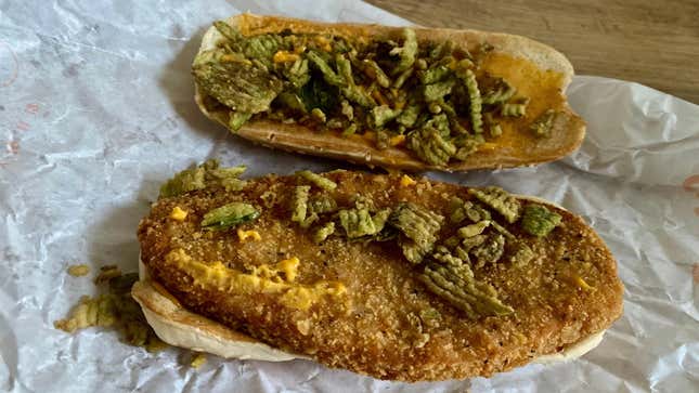 Burger King sandwich opened up to show detail