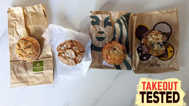 Blueberry muffins from Starbucks, Dunkin, McDonald's, and Panera