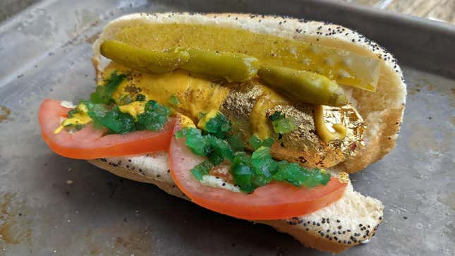 gold leaf covered chicago dog